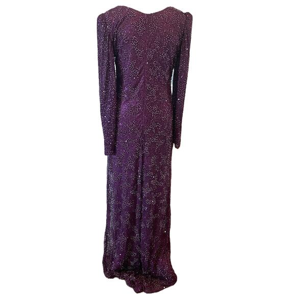 Mac Duggal Beaded Sequined Plunge Neck Evening Gown Style 5177D Sz 6 in Plum New - Picture 5 of 8